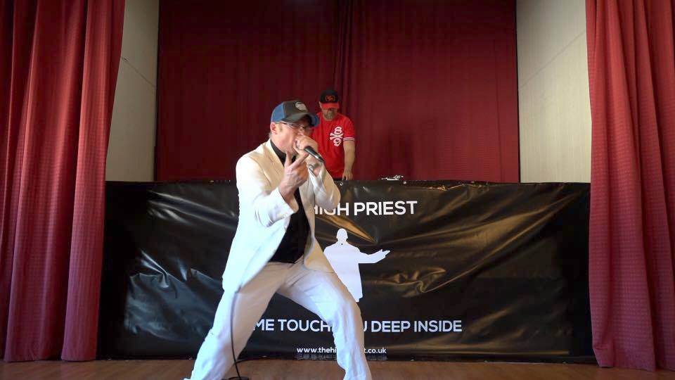 The High Priest rapping. Photo shot from the video "I just wanna celebrate"